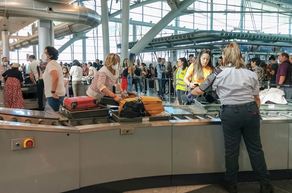 Busy security inspection area at airport